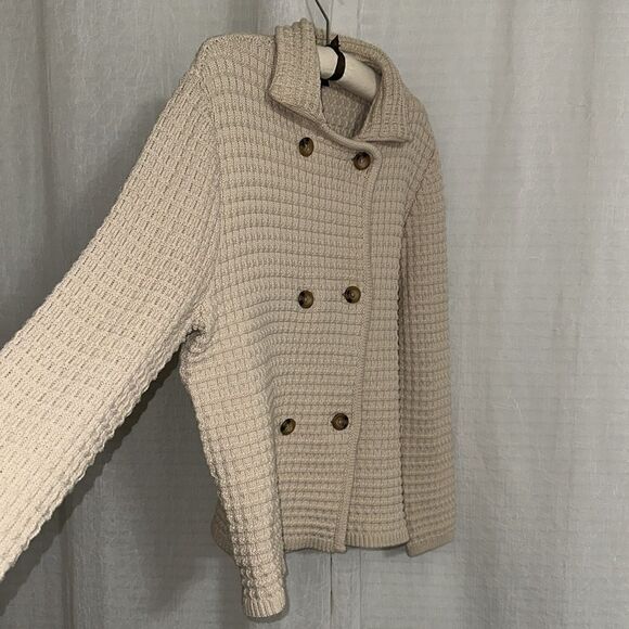 Ann Taylor XL Light Brown Tan Knit Double Breasted Collared Sweater Jacket - Picture 7 of 12